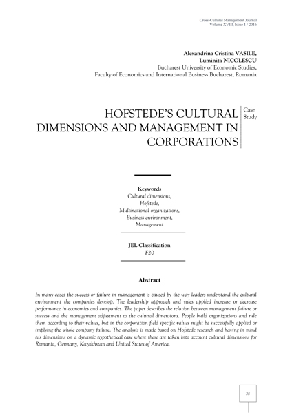 Volume XVIII, Cross-Cultural Management Journal
