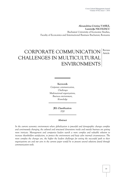 Volume XVIII, Cross-Cultural Management Journal