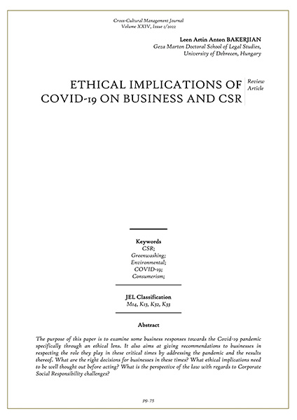 Volume XXIV, Issue 1, Cross-Cultural Management Journal